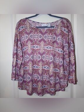 Rachel Zoe Pink Paisley Long Sleeve Scoop Neck Top